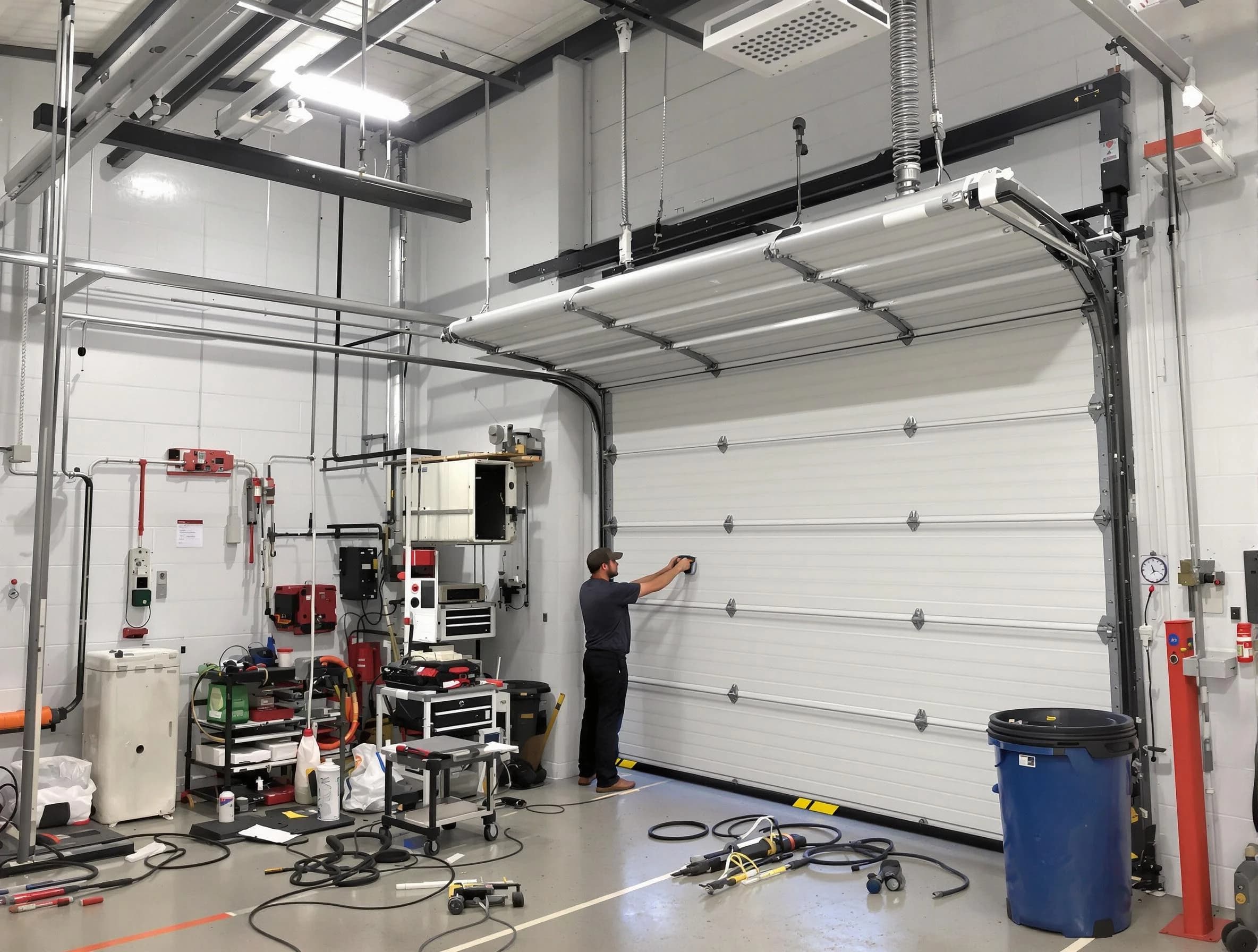 Naples Garage Door Repair certified technician performing commercial door repair at a Naples business facility