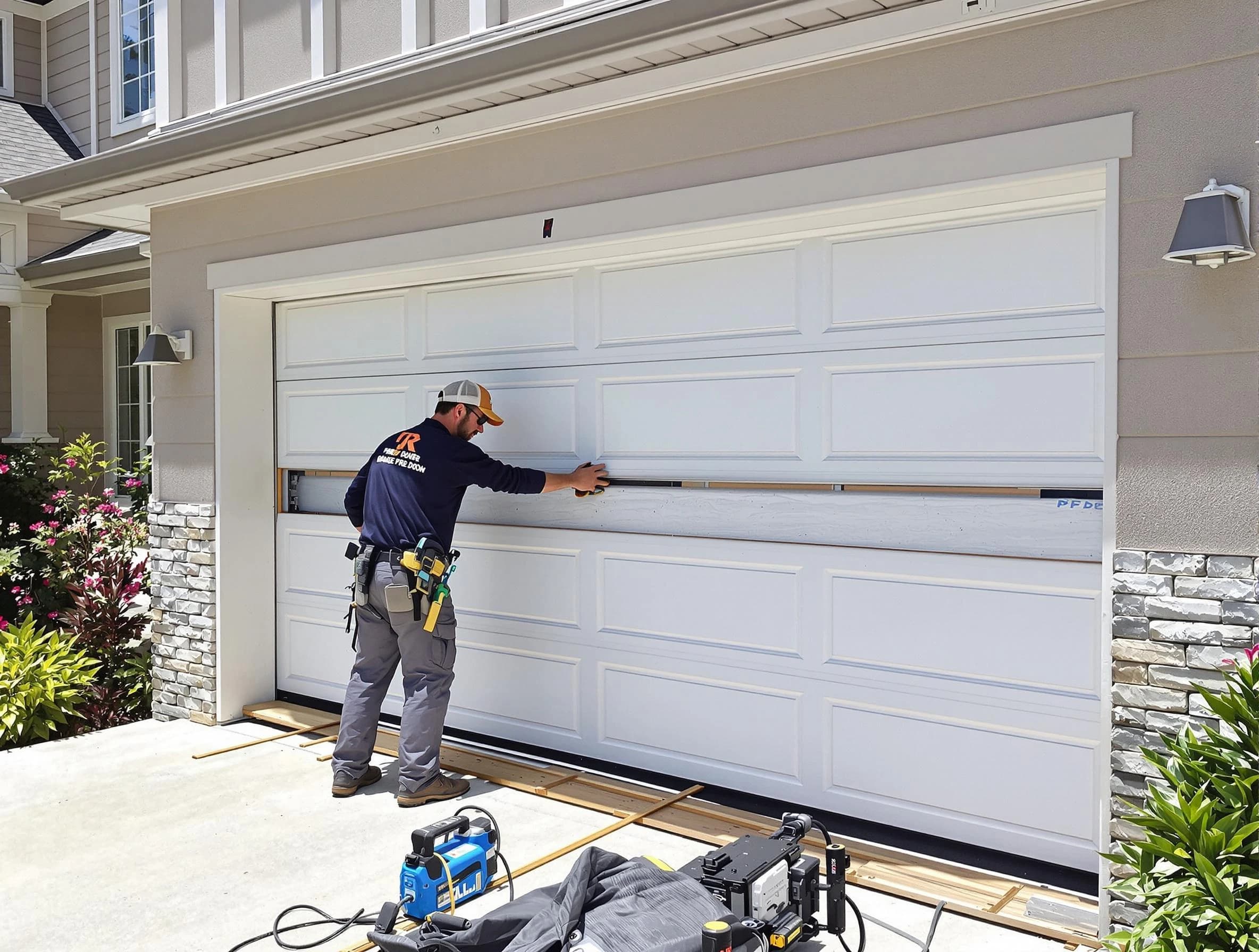 Naples Garage Door Repair team performing complete garage door replacement at Naples residence