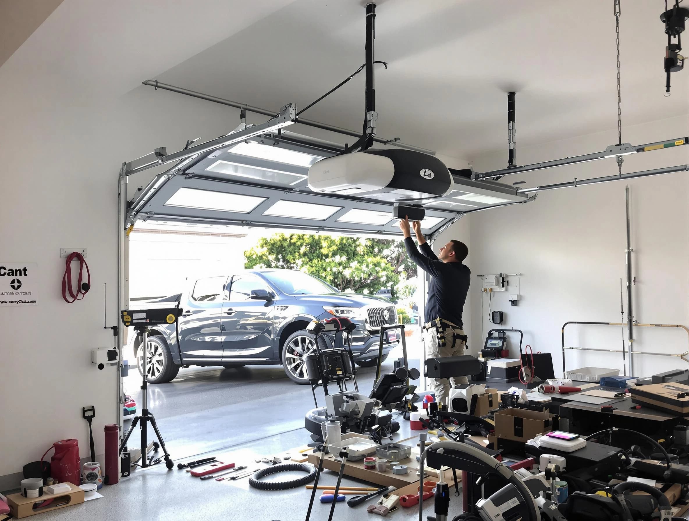 Naples Garage Door Repair specialist installing smart garage door opener system in Naples home