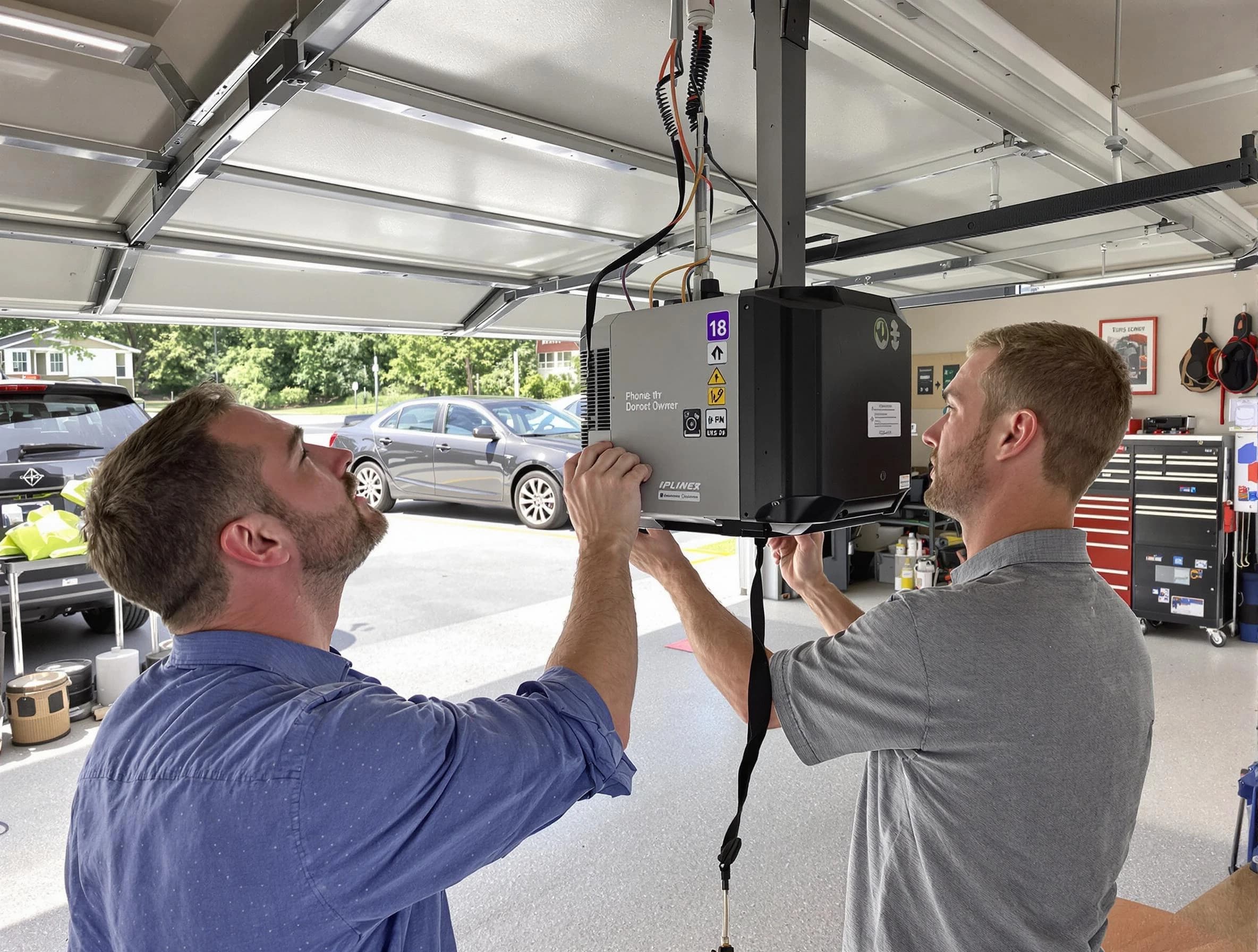 Naples Garage Door Repair technician installing garage door opener in Naples