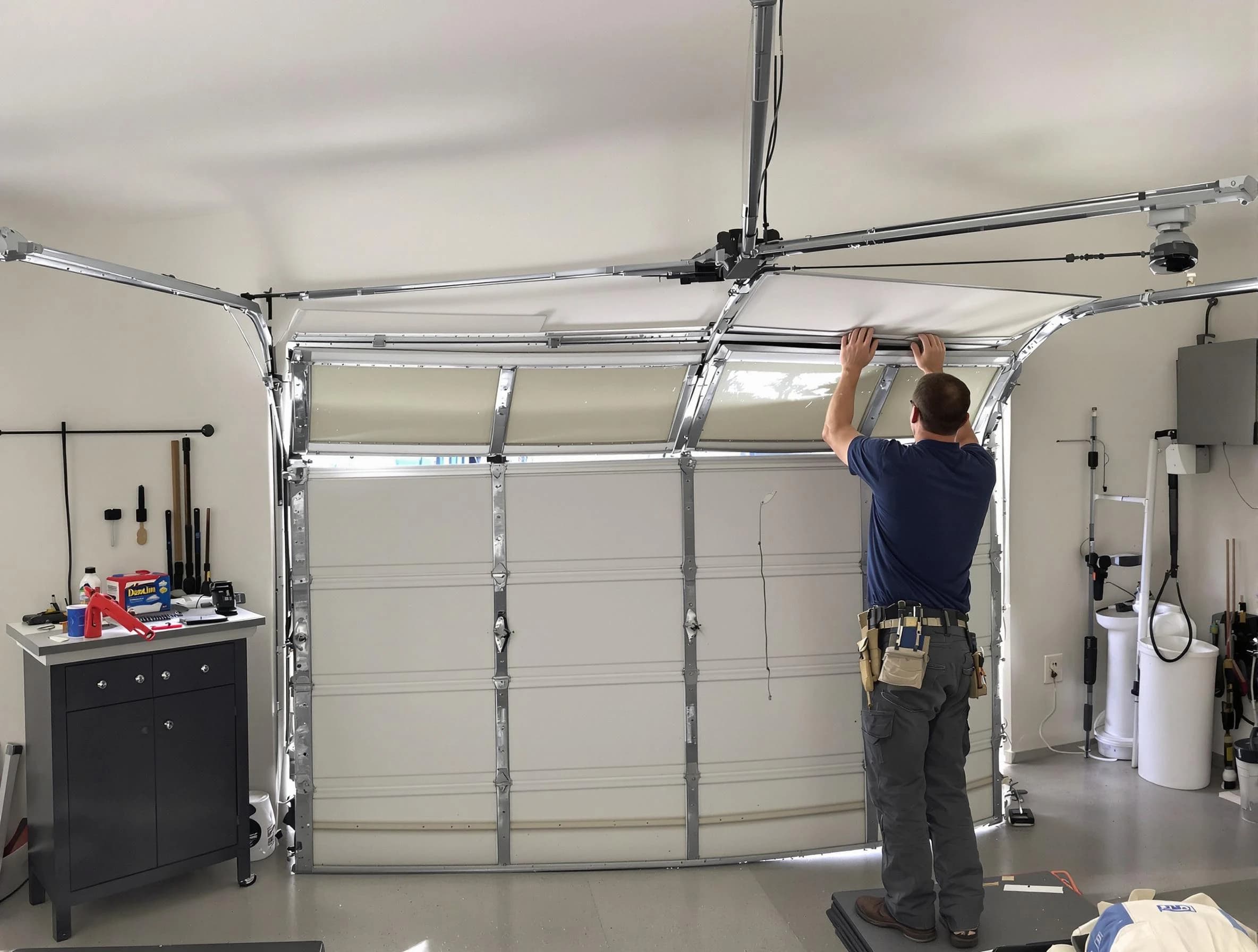 Naples Garage Door Repair specialist performing precise section replacement on Naples garage door